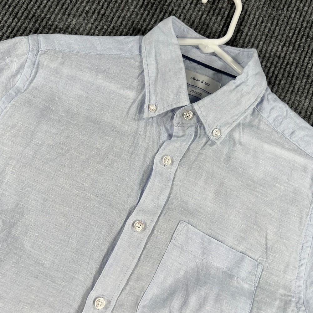 Porter & Ash Linen Shirt Mens Medium Light Blue Short Sleeve Button Down